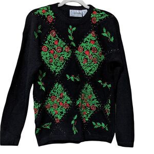 Vintage cedars lambswool Angora pullover sweater beaded embroidered M